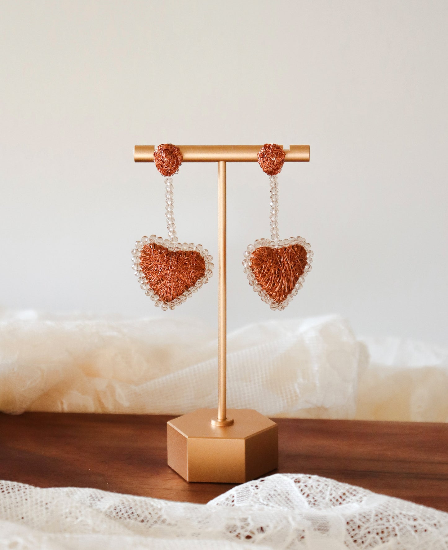 Long Heart Copper Earrings