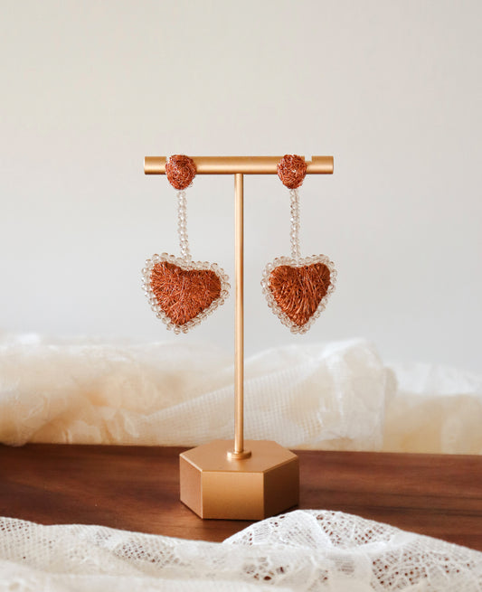 Long Heart Copper Earrings